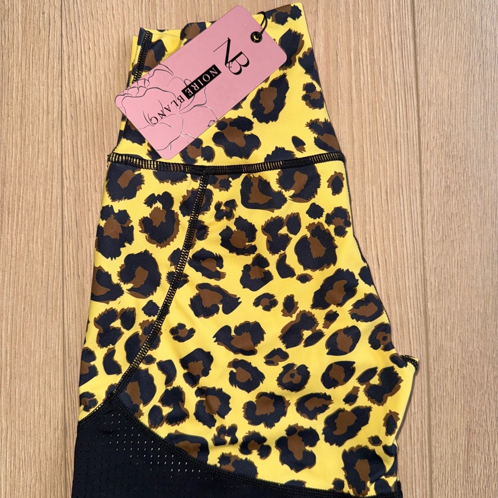 Blanc Noir Leopard Print Performance Shorts Yellow Black